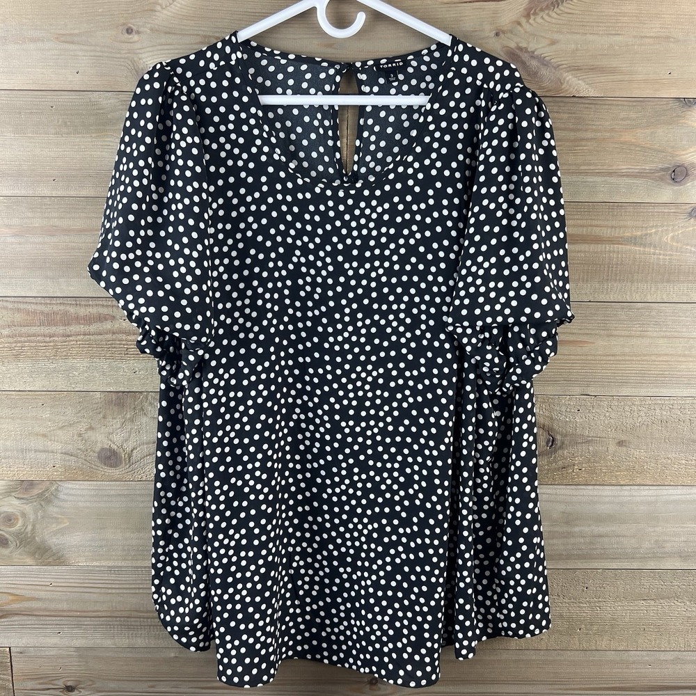 Torrid Womens Shirt Abbey Georgette Puff Sleeve Polka Dot Short Sleeve Blouse 3X
